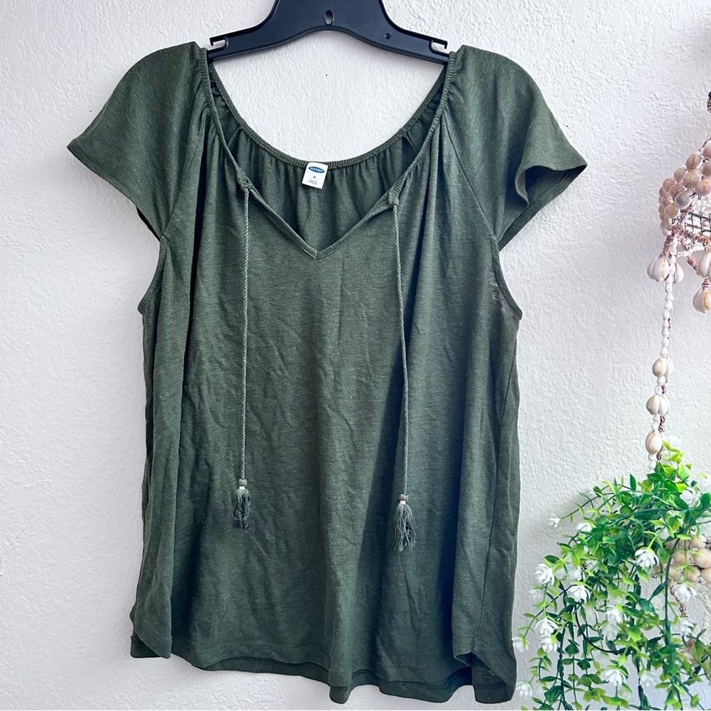 Olive Green Short Sleeve Blouse